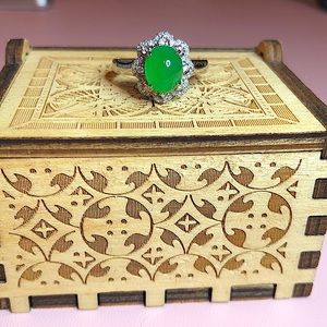 Certified Untreated Imperial Emerald Green Burma Jadeite w/diamonds 18k Ring